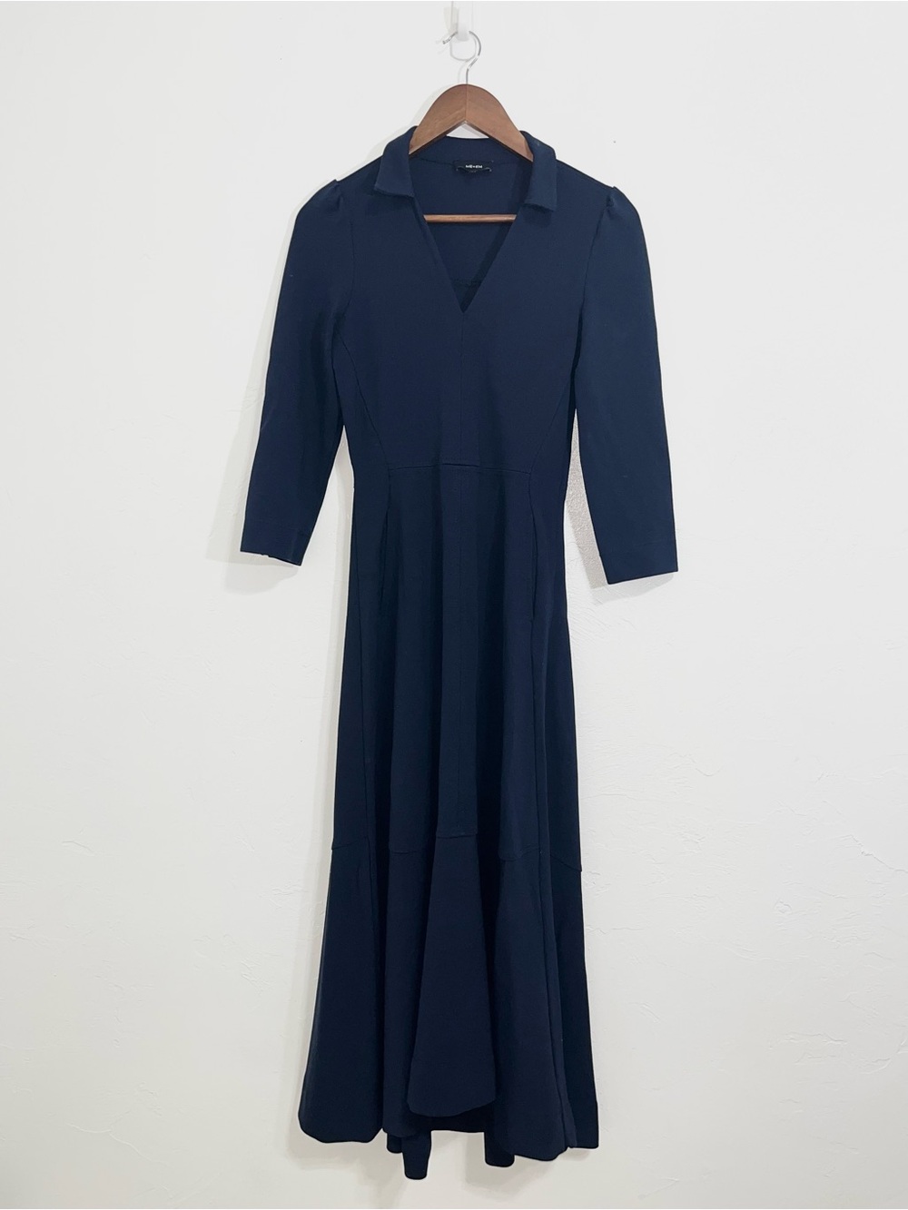 ME+EM Navy Tailored Split Neck Midi Dress 3/4 Sleeve Pocket Size 6 - Picture 3 of 14
